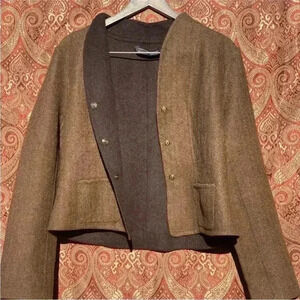 Peruvian Connection Knit Jacket Blazer Alpaca Size 8 Brown Herringbone Snap Up